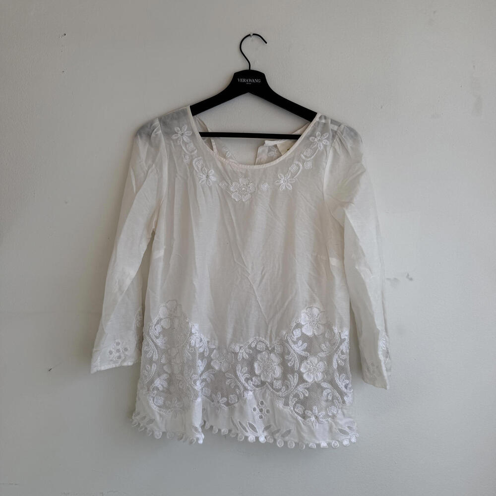 Maeve White Embroidered Long Sleeve Blouse